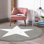 Modern Yıldız Desen Dijital Baskılı Gri Çocuk ve Genç Odası Yıkanabilir Kaymaz Tabanlı Yuvarlak Halı Realhomes