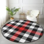 - RealHomes Dijital Baskılı Kaymaz Tabanlı Comfort Yuvarlak Halı - Realhomes  Realhomes Siyah Kırmızı Beyaz Ekose Desenli Renkli Ofis Yıkanabilir Kaymaz Tabanlı Yuvarlak Kadife Halı Realhomes