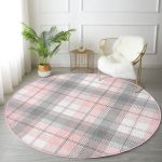 - RealHomes Dijital Baskılı Kaymaz Tabanlı Comfort Yuvarlak Halı - Realhomes  Realhomes Pembe Gri Ekose Desenli Çocuk ve Genç Odası Yıkanabilir Kaymaz Tabanlı Yuvarlak Halı Realhomes