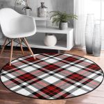 - RealHomes Dijital Baskılı Kaymaz Tabanlı Comfort Yuvarlak Halı - Realhomes  Realhomes Kırmızı Siyah Çapraz Ekose Desenli Renkli Ofis Yıkanabilir Kaymaz Tabanlı Yuvarlak Kadife Halı Realhomes