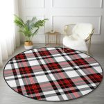 - RealHomes Dijital Baskılı Kaymaz Tabanlı Comfort Yuvarlak Halı - Realhomes  Realhomes Kırmızı Siyah Çapraz Ekose Desenli Renkli Ofis Yıkanabilir Kaymaz Tabanlı Yuvarlak Kadife Halı Realhomes