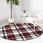 - RealHomes Dijital Baskılı Kaymaz Tabanlı Comfort Yuvarlak Halı - Realhomes  Realhomes Kırmızı Siyah Çapraz Ekose Desenli Renkli Ofis Yıkanabilir Kaymaz Tabanlı Yuvarlak Kadife Halı Realhomes