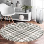 - RealHomes Dijital Baskılı Kaymaz Tabanlı Comfort Yuvarlak Halı - Realhomes  Realhomes Gri Krem Ekose Desenli Dijital Baskılı Modern Ofis Yıkanabilir Kaymaz Tabanlı Yuvarlak Halı Realhomes