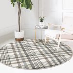 - RealHomes Dijital Baskılı Kaymaz Tabanlı Comfort Yuvarlak Halı - Realhomes  Realhomes Gri Krem Ekose Desenli Dijital Baskılı Modern Ofis Yıkanabilir Kaymaz Tabanlı Yuvarlak Halı Realhomes