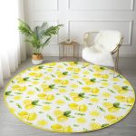 - RealHomes Dijital Baskılı Kaymaz Tabanlı Comfort Yuvarlak Halı - Realhomes Beyaz Zeminde Limonlar Desenli Dijital Baskılı Gold Outdoor Yıkanabilir Kaymaz Tabanlı Yuvarlak Halı Realhomes