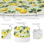 Yeşil Zeminli 3 Boyutlu Limon Desenli Dijital Baskılı Gold Outdoor Yıkanabilir Kaymaz Tabanlı Yuvarlak Halı Realhomes