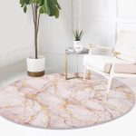 - RealHomes Dijital Baskılı Kaymaz Tabanlı Comfort Yuvarlak Halı - Realhomes  Altın Yaldızlı Açık Renk Mermer Desenli Pembe Salon ve Oturma Odası Yıkanabilir Kaymaz Tabanlı Yuvarlak Halı Realhomes