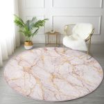 - RealHomes Dijital Baskılı Kaymaz Tabanlı Comfort Yuvarlak Halı - Realhomes  Altın Yaldızlı Açık Renk Mermer Desenli Pembe Salon ve Oturma Odası Yıkanabilir Kaymaz Tabanlı Yuvarlak Halı Realhomes