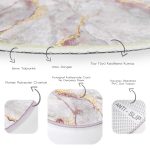 Altın Yaldız Çizgili Mermer Desenli Pembe Salon ve Oturma Odası Yıkanabilir Kaymaz Tabanlı Yuvarlak Halı Realhomes