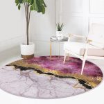 - RealHomes Dijital Baskılı Kaymaz Tabanlı Comfort Yuvarlak Halı - Realhomes  Mürdüm Beyaz Altın Desenli Modern Pembe Salon ve Oturma Odası Yıkanabilir Kaymaz Tabanlı Yuvarlak Halı Realhomes