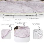 - RealHomes Dijital Baskılı Kaymaz Tabanlı Comfort Yuvarlak Halı - Realhomes  Mürdüm Beyaz Altın Desenli Modern Pembe Salon ve Oturma Odası Yıkanabilir Kaymaz Tabanlı Yuvarlak Halı Realhomes