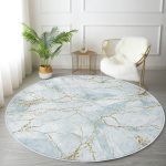 - RealHomes Dijital Baskılı Kaymaz Tabanlı Comfort Yuvarlak Halı - Realhomes Altın Çizgili Mavi Zeminli Dijital Baskılı Lacivert Salon ve Oturma Odası Yıkanabilir Kaymaz Tabanlı Yuvarlak Halı Realhomes