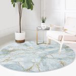 - RealHomes Dijital Baskılı Kaymaz Tabanlı Comfort Yuvarlak Halı - Realhomes Altın Çizgili Mavi Zeminli Dijital Baskılı Lacivert Salon ve Oturma Odası Yıkanabilir Kaymaz Tabanlı Yuvarlak Halı Realhomes