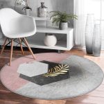 Modern 3D Mermer Temalı Dijital Baskılı Gri Salon ve Oturma Odası Yıkanabilir Kaymaz Tabanlı Yuvarlak Halı Realhomes