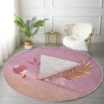 - RealHomes Dijital Baskılı Kaymaz Tabanlı Comfort Yuvarlak Halı - Realhomes  Pembe Zeminli Üçgen Mermer Motifli Modern Salon ve Oturma Odası Yıkanabilir Kaymaz Tabanlı Yuvarlak Halı Realhomes