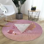 - RealHomes Dijital Baskılı Kaymaz Tabanlı Comfort Yuvarlak Halı - Realhomes  Pembe Zeminli Üçgen Mermer Motifli Modern Salon ve Oturma Odası Yıkanabilir Kaymaz Tabanlı Yuvarlak Halı Realhomes