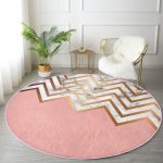 - RealHomes Dijital Baskılı Kaymaz Tabanlı Comfort Yuvarlak Halı - Realhomes  Gold ve Pembe Renkli Mermer Desenli Modern Salon Oturma Odası Yıkanabilir Kaymaz Tabanlı Yuvarlak Halı Realhomes