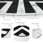 Mermer Zeminli Siyah Geometrik Desenli Modern Salon ve Oturma Odası Yıkanabilir Kaymaz Tabanlı Yuvarlak Halı Realhomes