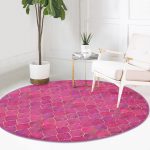 - RealHomes Dijital Baskılı Kaymaz Tabanlı Comfort Yuvarlak Halı - Realhomes Realhomes Pembe Altın Varaklı Ogea Desenli Mutfak Yıkanabilir Kaymaz Tabanlı Yuvarlak Kadife Halı Realhomes