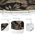 - RealHomes Dijital Baskılı Kaymaz Tabanlı Comfort Yuvarlak Halı - Realhomes  Siyah Zeminde Altın Renkli Yapraklar Desenli Salon ve Oturma Odası Yıkanabilir Kaymaz Tabanlı Yuvarlak Halı Realhomes