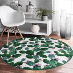 - RealHomes Dijital Baskılı Kaymaz Tabanlı Comfort Yuvarlak Halı - Realhomes  Realhomes Kaktüs Desenli Watercolor Renkli Modern Yeşil Outdoor Yıkanabilir Kaymaz Tabanlı Yuvarlak Halı Realhomes