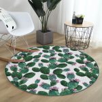 - RealHomes Dijital Baskılı Kaymaz Tabanlı Comfort Yuvarlak Halı - Realhomes  Realhomes Kaktüs Desenli Watercolor Renkli Modern Yeşil Outdoor Yıkanabilir Kaymaz Tabanlı Yuvarlak Halı Realhomes