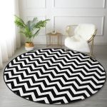 - RealHomes Dijital Baskılı Kaymaz Tabanlı Comfort Yuvarlak Halı - Realhomes  Modern Zikzak Desenli Dijital Baskılı Siyah Salon ve Oturma Odası Yıkanabilir Kaymaz Tabanlı Yuvarlak Halı Realhomes