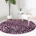 - RealHomes Dijital Baskılı Kaymaz Tabanlı Comfort Yuvarlak Halı - Realhomes  Realhomes Pembe Renkli Leopar Desenli Modern Çocuk ve Genç Odası Yıkanabilir Kaymaz Tabanlı Yuvarlak Halı Realhomes