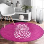 - RealHomes Dijital Baskılı Kaymaz Tabanlı Comfort Yuvarlak Halı - Realhomes Realhomes Fuşya Zeminde Ananas Desenli Modern Tasarım Pembe Mutfak Yıkanabilir Kaymaz Tabanlı Yuvarlak Halı Realhomes