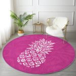 - RealHomes Dijital Baskılı Kaymaz Tabanlı Comfort Yuvarlak Halı - Realhomes Realhomes Fuşya Zeminde Ananas Desenli Modern Tasarım Pembe Mutfak Yıkanabilir Kaymaz Tabanlı Yuvarlak Halı Realhomes