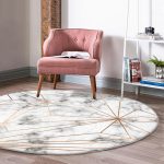 - RealHomes Dijital Baskılı Kaymaz Tabanlı Comfort Yuvarlak Halı - Realhomes  Mermer Zeminde Altın Geometrik Şekiller Özel Tasarımlı Gri Mutfak Yıkanabilir Kaymaz Tabanlı Yuvarlak Halı Realhomes