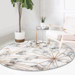 - RealHomes Dijital Baskılı Kaymaz Tabanlı Comfort Yuvarlak Halı - Realhomes  Mermer Zeminde Altın Geometrik Şekiller Özel Tasarımlı Gri Mutfak Yıkanabilir Kaymaz Tabanlı Yuvarlak Halı Realhomes