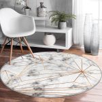 - RealHomes Dijital Baskılı Kaymaz Tabanlı Comfort Yuvarlak Halı - Realhomes  Mermer Zeminde Altın Geometrik Şekiller Özel Tasarımlı Gri Mutfak Yıkanabilir Kaymaz Tabanlı Yuvarlak Halı Realhomes