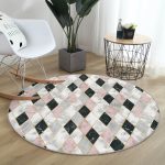 Realhomes Mermer Zeminli Baklava Desenli Özel Tasarım Renkli Mutfak Yıkanabilir Kaymaz Tabanlı Yuvarlak Halı Realhomes