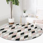 Realhomes Mermer Zeminli Baklava Desenli Özel Tasarım Renkli Mutfak Yıkanabilir Kaymaz Tabanlı Yuvarlak Halı Realhomes