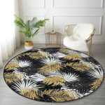 - RealHomes Dijital Baskılı Kaymaz Tabanlı Comfort Yuvarlak Halı - Realhomes  Siyah Zeminde Palmiye Yaprakları Özel Tasarım Salon ve Oturma Odası Yıkanabilir Kaymaz Tabanlı Yuvarlak Halı Realhomes