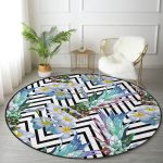 - RealHomes Dijital Baskılı Kaymaz Tabanlı Comfort Yuvarlak Halı - Realhomes Realhomes Zikzak Zeminli Yaz Egzotiği Özel Tasarımlı Renkli Mutfak Yıkanabilir Kaymaz Tabanlı Yuvarlak Halı Realhomes