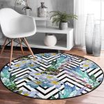 - RealHomes Dijital Baskılı Kaymaz Tabanlı Comfort Yuvarlak Halı - Realhomes Realhomes Zikzak Zeminli Yaz Egzotiği Özel Tasarımlı Renkli Mutfak Yıkanabilir Kaymaz Tabanlı Yuvarlak Halı Realhomes