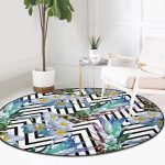 - RealHomes Dijital Baskılı Kaymaz Tabanlı Comfort Yuvarlak Halı - Realhomes Realhomes Zikzak Zeminli Yaz Egzotiği Özel Tasarımlı Renkli Mutfak Yıkanabilir Kaymaz Tabanlı Yuvarlak Halı Realhomes