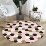 - RealHomes Dijital Baskılı Kaymaz Tabanlı Comfort Yuvarlak Halı - Realhomes  Realhomes Geometrik Petek Desenli Altın Detaylı Modern Pembe Mutfak Yıkanabilir Kaymaz Tabanlı Yuvarlak Halı Realhomes