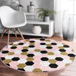 - RealHomes Dijital Baskılı Kaymaz Tabanlı Comfort Yuvarlak Halı - Realhomes  Realhomes Geometrik Petek Desenli Altın Detaylı Modern Pembe Mutfak Yıkanabilir Kaymaz Tabanlı Yuvarlak Halı Realhomes