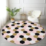 - RealHomes Dijital Baskılı Kaymaz Tabanlı Comfort Yuvarlak Halı - Realhomes  Realhomes Geometrik Petek Desenli Altın Detaylı Modern Pembe Mutfak Yıkanabilir Kaymaz Tabanlı Yuvarlak Halı Realhomes