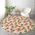 - RealHomes Dijital Baskılı Kaymaz Tabanlı Comfort Yuvarlak Halı - Realhomes Realhomes Pembe Zeminli Ananaslar Özel Tasarım Outdoor Yıkanabilir Kaymaz Tabanlı Yuvarlak Halı Realhomes