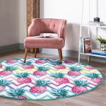 Renkli Zikzak Desenli Ananaslar Modern Tasarımlı Mutfak Yıkanabilir Kaymaz Tabanlı Yuvarlak Halı Realhomes