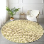 - RealHomes Dijital Baskılı Kaymaz Tabanlı Comfort Yuvarlak Halı - Realhomes  Altın Renkli Geometrik Desenli Özel Tasarım Gold Koridor ve Antre Yıkanabilir Kaymaz Tabanlı Yuvarlak Halı Realhomes