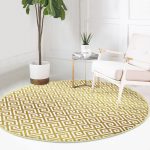 - RealHomes Dijital Baskılı Kaymaz Tabanlı Comfort Yuvarlak Halı - Realhomes  Altın Renkli Geometrik Desenli Özel Tasarım Gold Koridor ve Antre Yıkanabilir Kaymaz Tabanlı Yuvarlak Halı Realhomes