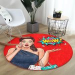 - RealHomes Dijital Baskılı Kaymaz Tabanlı Comfort Yuvarlak Halı - Realhomes  Kırmızı Zeminli Popart Wow Desenli Modern Bordo Çocuk ve Genç Odası Yıkanabilir Kaymaz Tabanlı Yuvarlak Halı Realhomes