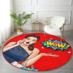 - RealHomes Dijital Baskılı Kaymaz Tabanlı Comfort Yuvarlak Halı - Realhomes  Kırmızı Zeminli Popart Wow Desenli Modern Bordo Çocuk ve Genç Odası Yıkanabilir Kaymaz Tabanlı Yuvarlak Halı Realhomes