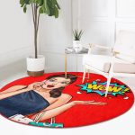 - RealHomes Dijital Baskılı Kaymaz Tabanlı Comfort Yuvarlak Halı - Realhomes  Kırmızı Zeminli Popart Wow Desenli Modern Bordo Çocuk ve Genç Odası Yıkanabilir Kaymaz Tabanlı Yuvarlak Halı Realhomes
