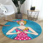 - RealHomes Dijital Baskılı Kaymaz Tabanlı Comfort Yuvarlak Halı - Realhomes  Mavi Zemini Popart Girl Desenli Turkuaz Çocuk ve Genç Odası Yıkanabilir Kaymaz Tabanlı Yuvarlak Halı Realhomes